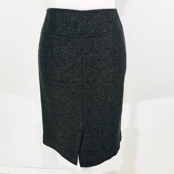 Ann Taylor Wool Blend Skirt Sz 8 Black/Gold Tweed Straight Pleated Pockets - Picture 6 of 8